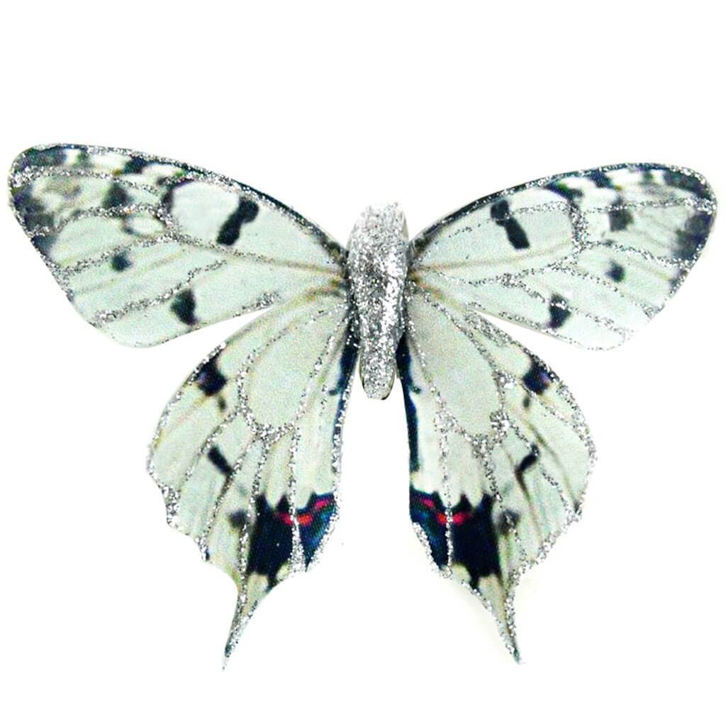 Butterfly with Glitter with Clip 3.75in Black and White