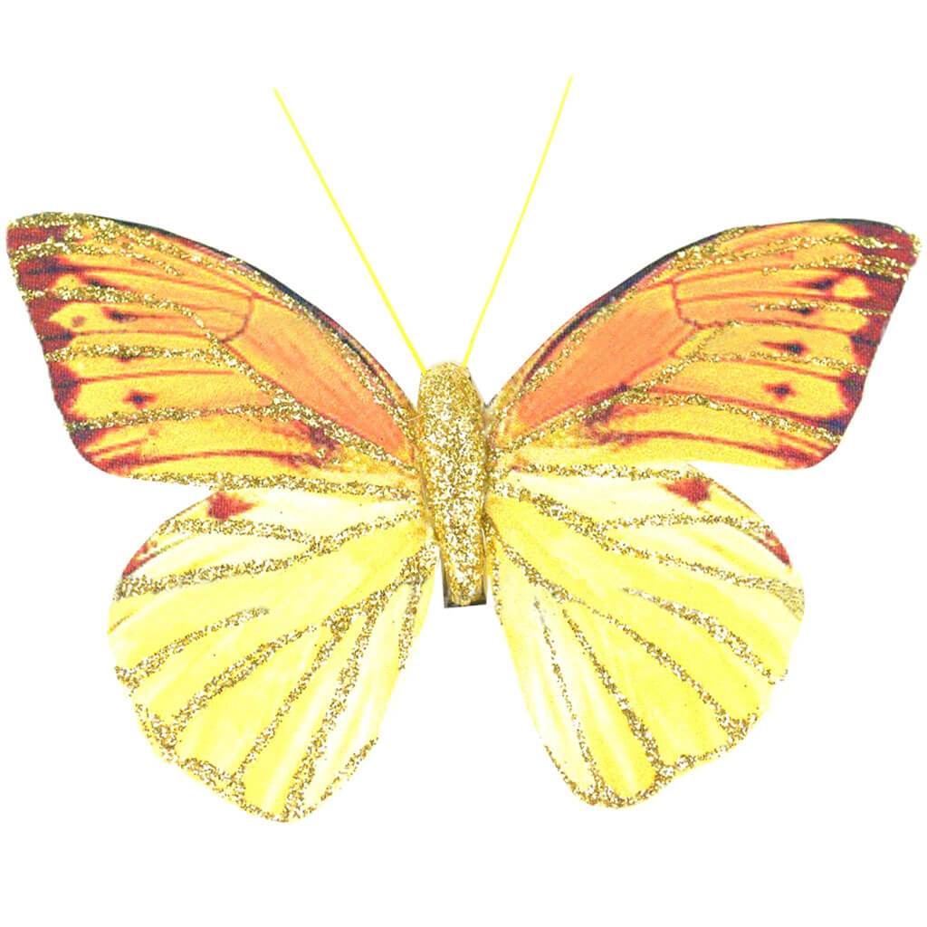 Butterfly with Gold Glitter with Clip 4in Orange and Yellow