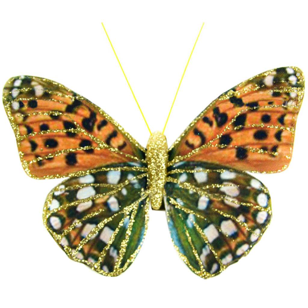 Butterfly with Clip 4in Orange and Green