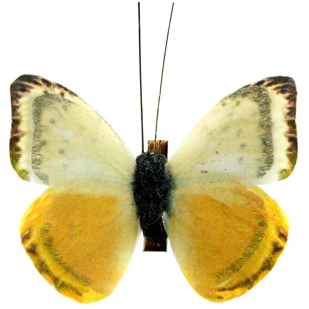 Double Layer Butterfly with Clip 2.75in White and Yellow