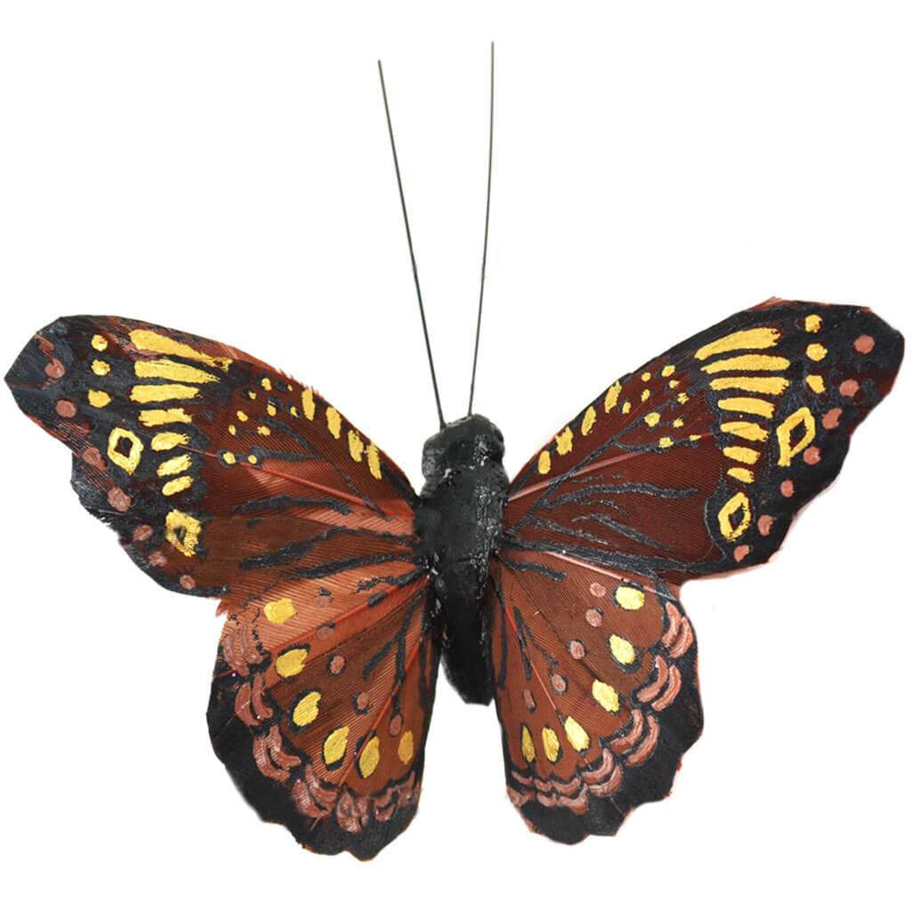 Natural Feather Butterfly on Clip 4in Chestnut