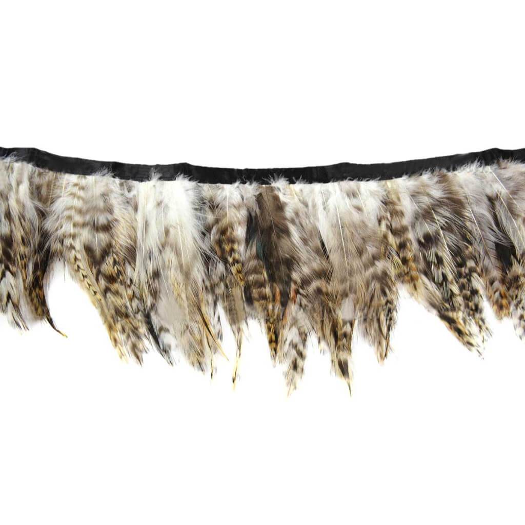 Stitched Gray-Chinchilla Feather 2yd with Black Satin Ribbon