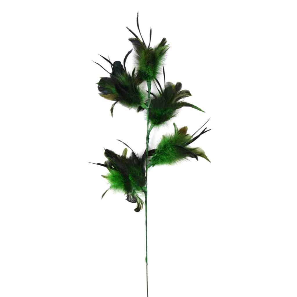 Decorative Feather Floral Stem 32in Forest Green with Goose Biots