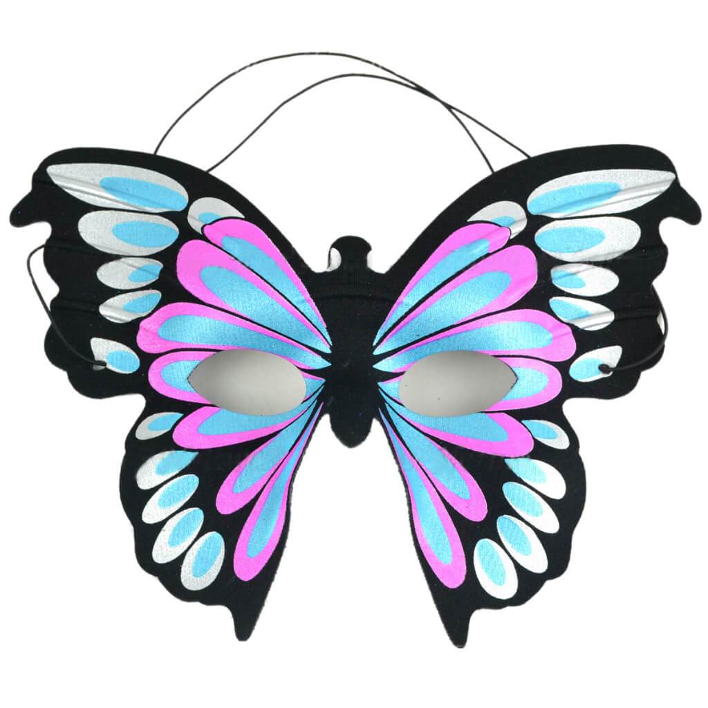 Butterfly Mask Light Blue, Silver and Pink 9.5in