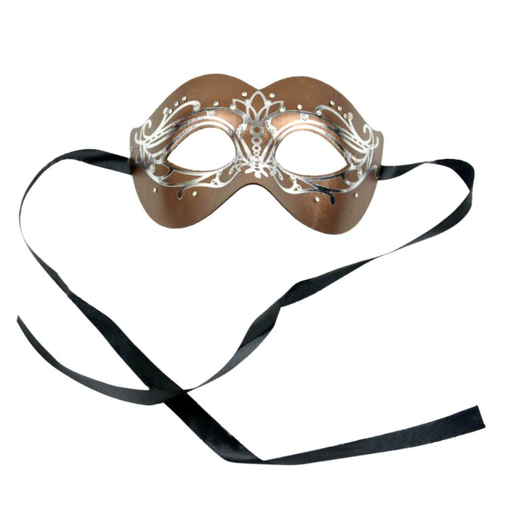 Copper Metallic PU Leather with Rhinestones Half Mask