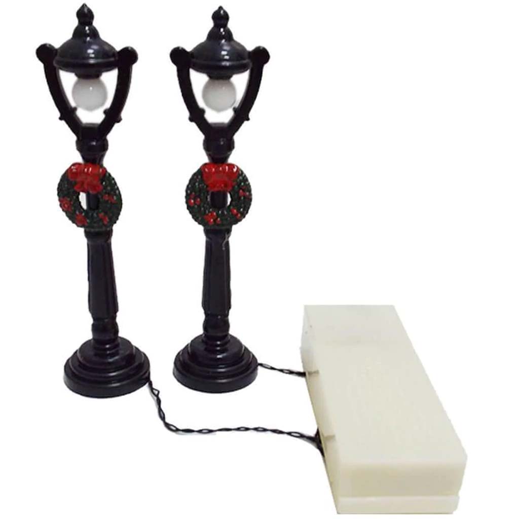 LED BLACK LAMP POST WITH WREATH 2PC 4 1/2&quot; 