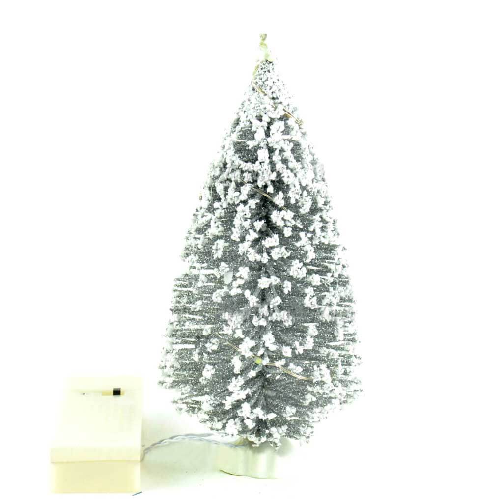 Led Glitter Bottle Brush with Snow and Star Topper 7in Silver