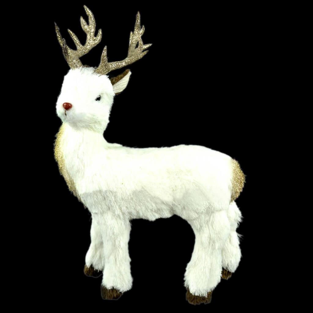 Standing White Tinsel Deer 11in