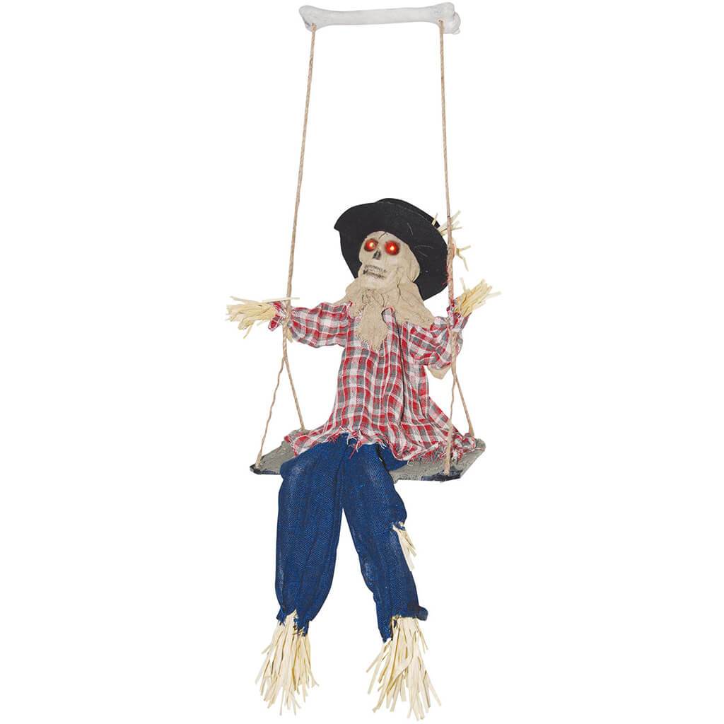 Animated Kicking Skeleton Scarecrow on Swing