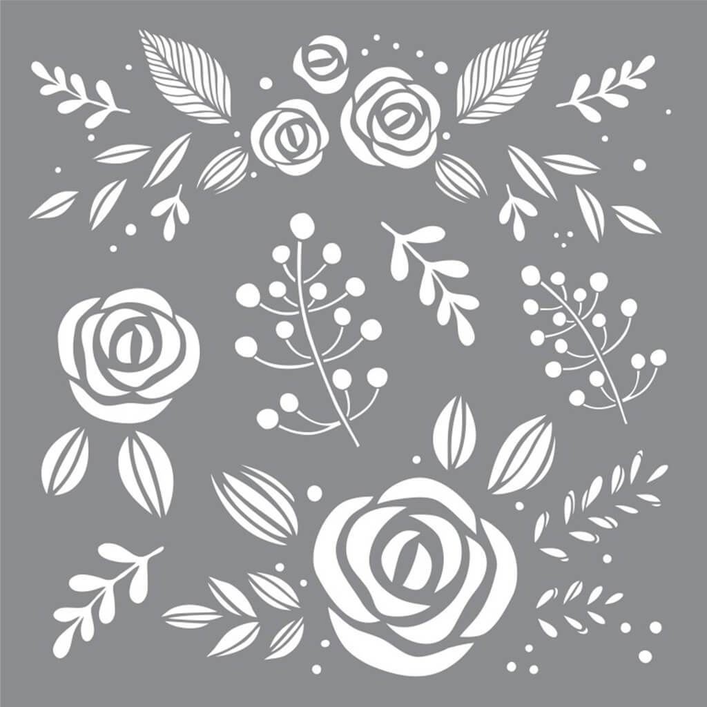 AMERICANA DECOR STENCIL WHIM FLORAL 8IN X 8IN