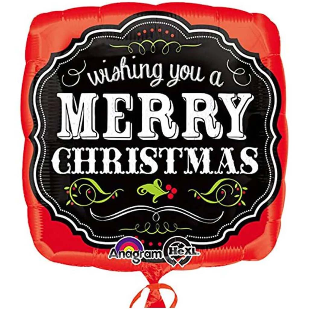 Merry Christmas Chalkboard Square Foil Balloon 17in