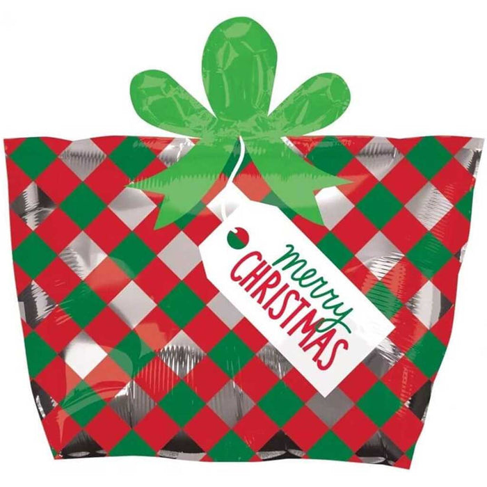 Red & Green Present Foil Balloon 18in