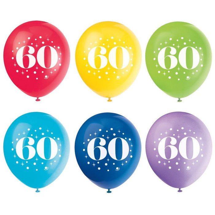 Latex Balloons 12in 6ct, Milestone Number 60 