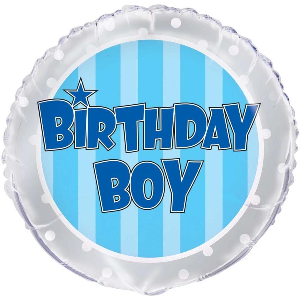 Blue Striped Birthday Boy Round Foil Balloon 18in 