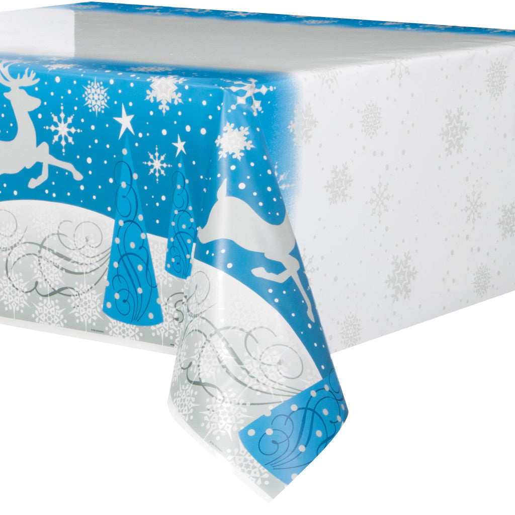 Silver Snowflake Christmas Rectangular Table Cover, 54in x 84in 