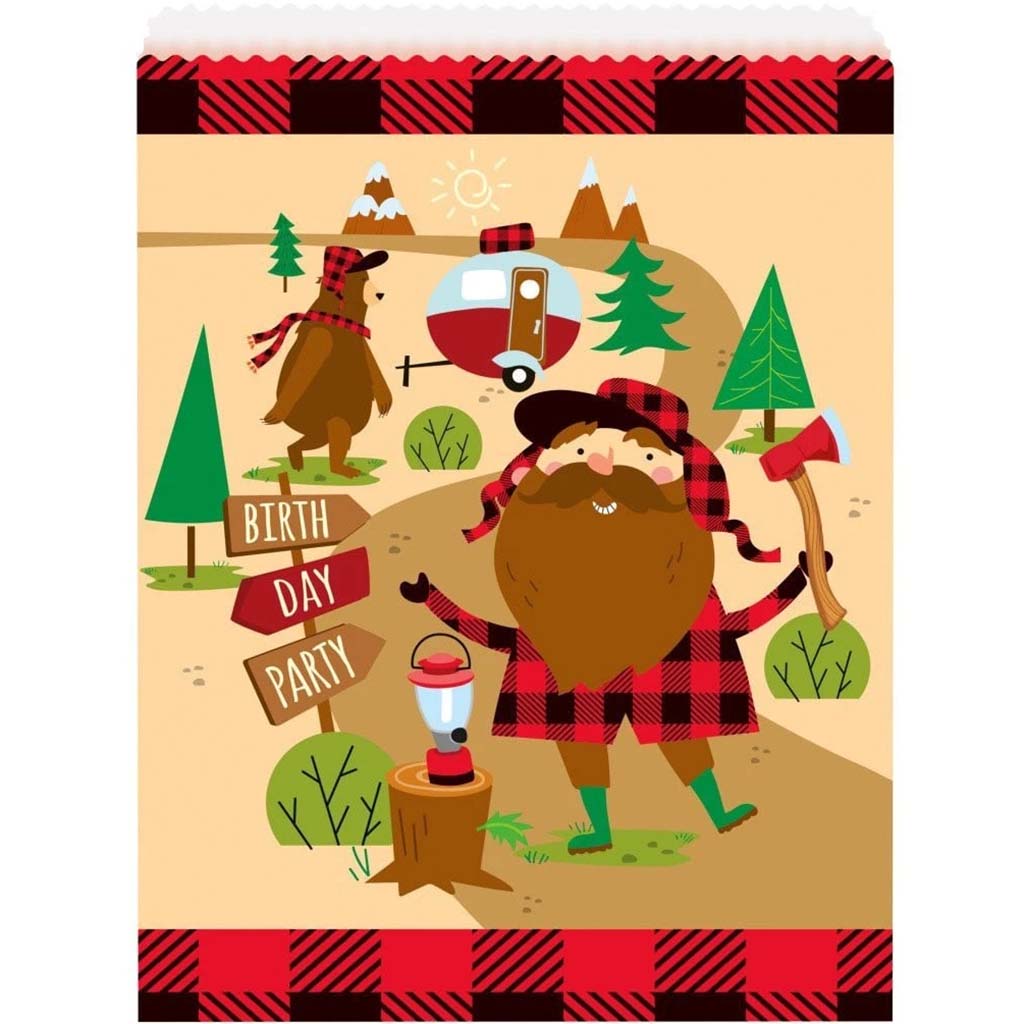 Plaid Lumberjack Paper Goodie Bags, 8ct 