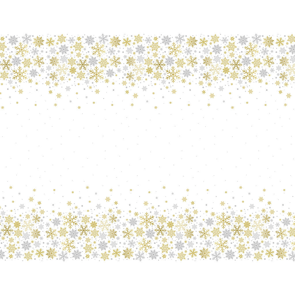 Reactangular Table Cover 54in x 84in Silver &amp; Gold Holiday Snowflakes 