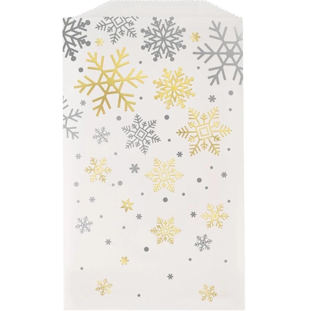 Silver &amp; Gold Holiday Snowflakes Glassine Treat Bags, 8ct 