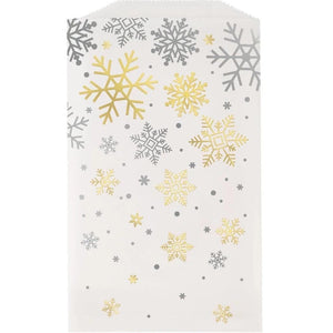 Silver & Gold Holiday Snowflakes Glassine Treat Bags, 8ct 