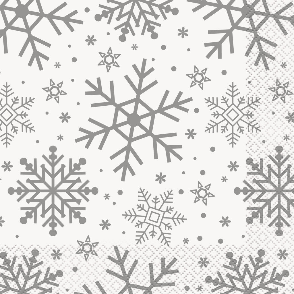 Silver Snowflakes Christmas Paper Party Napkins 