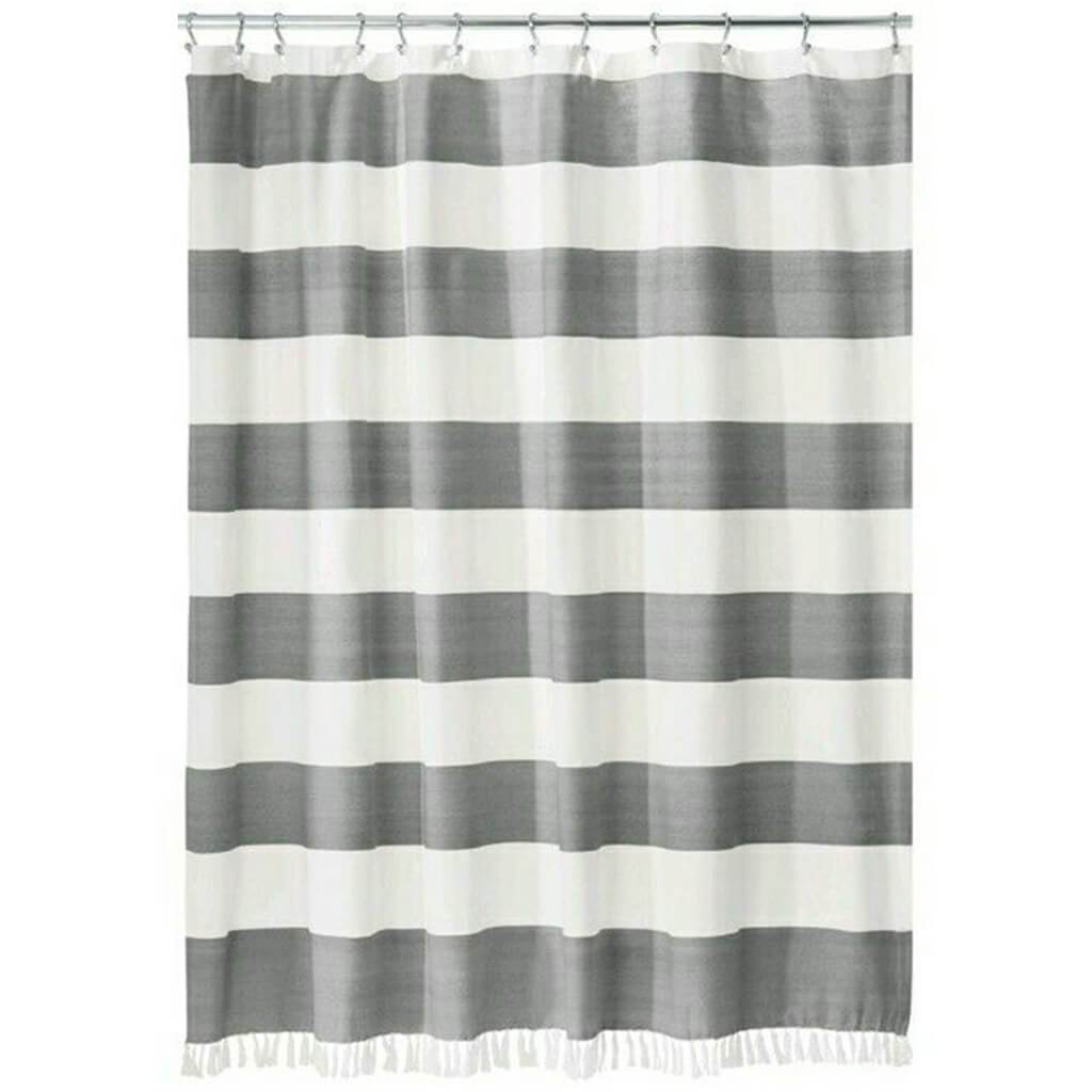 Wide Stripe Fabric Shower Curtain, Charcoal