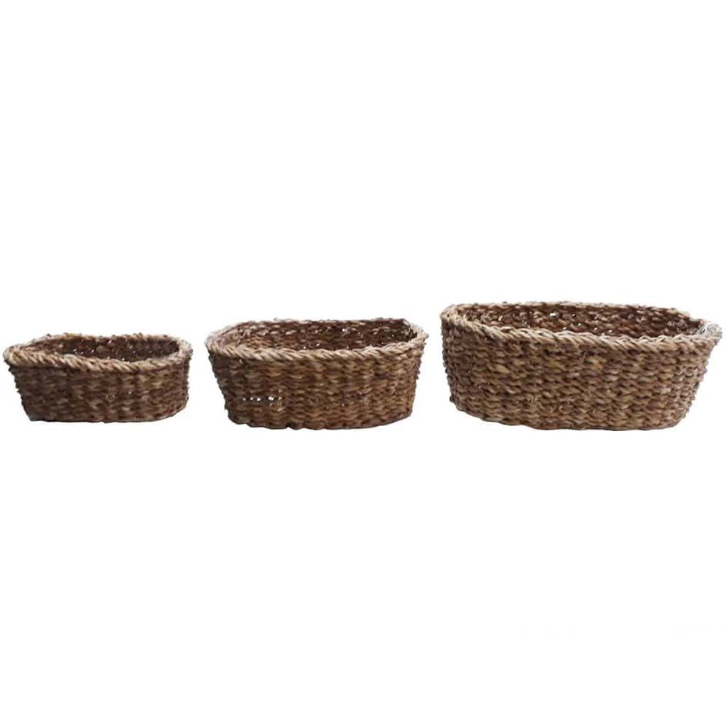 Handmade Hogla Basket Elongate Oval Natural Set of 3 