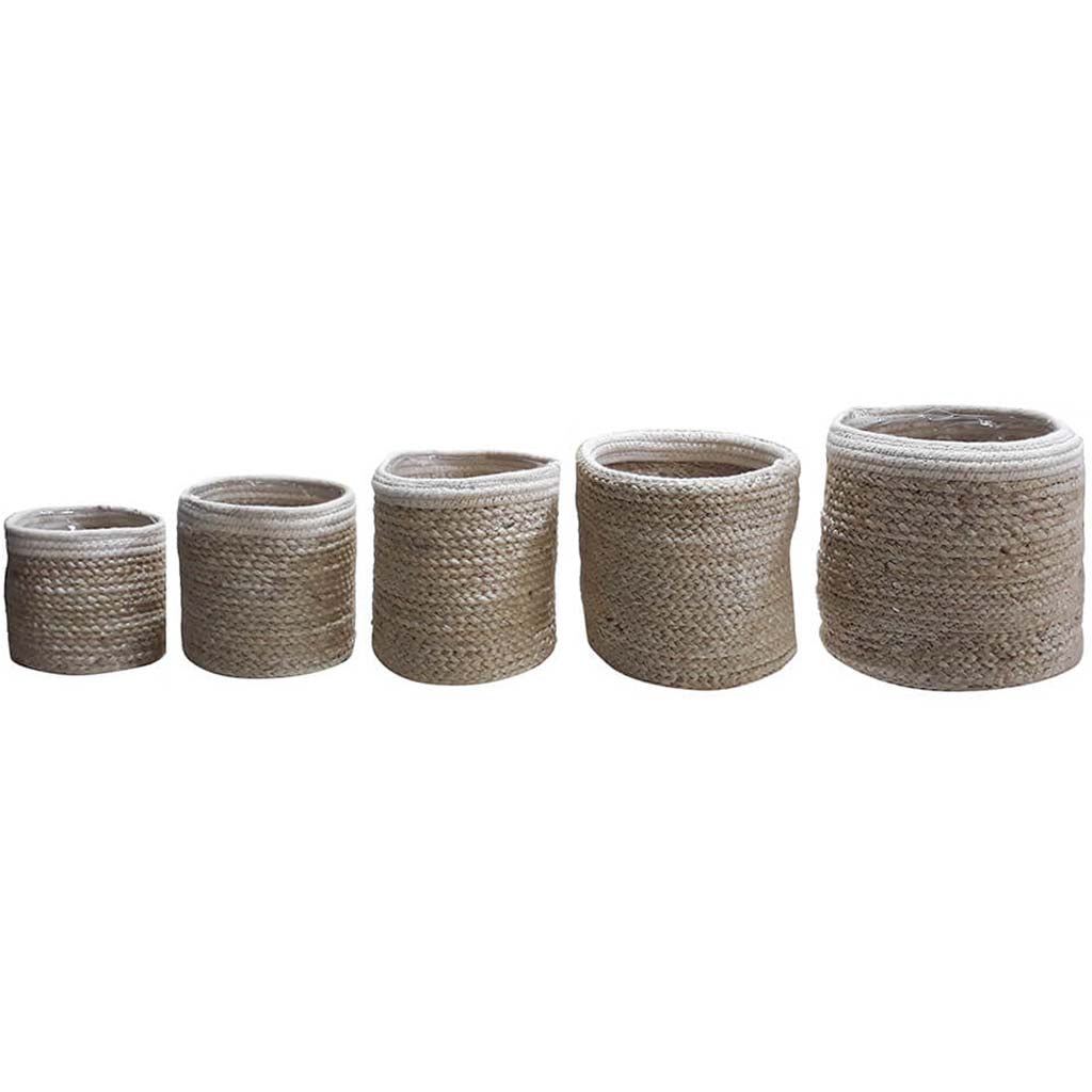 Round Tall Jute Rope Basket Pvc Ivory Set of 5 