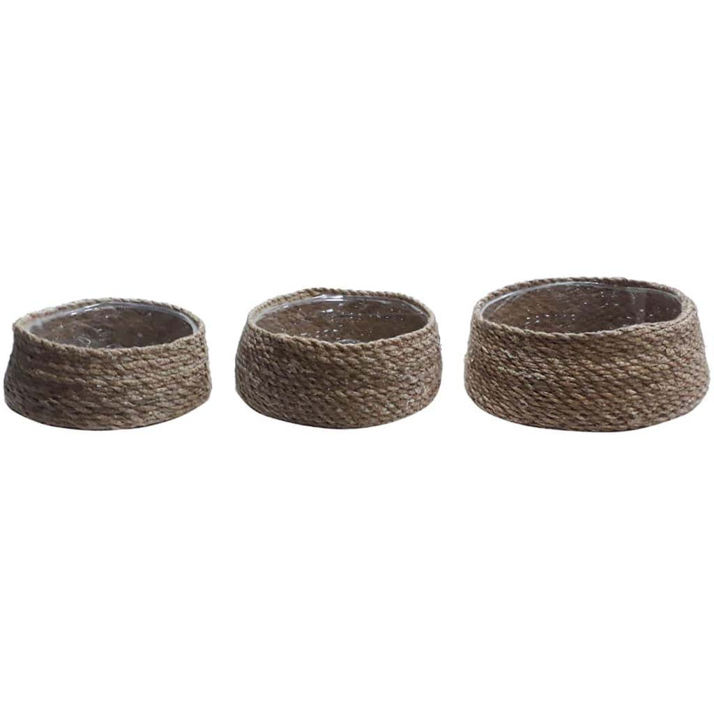 Handmade Round Hogla Basket Pvc Natural Set of 3 