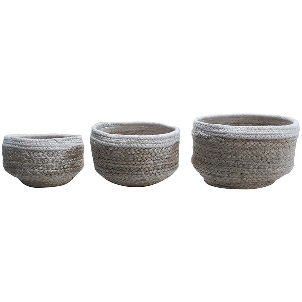 Handmade Round Jute Rope Basket Ivory Set of 3 