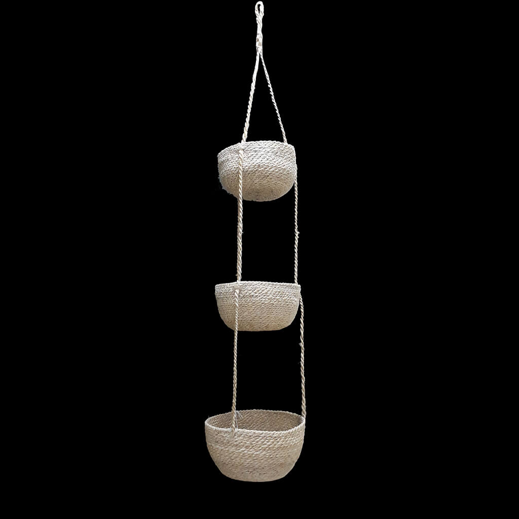 Triple Round Jute Rope Basket With Hanger Ivory 