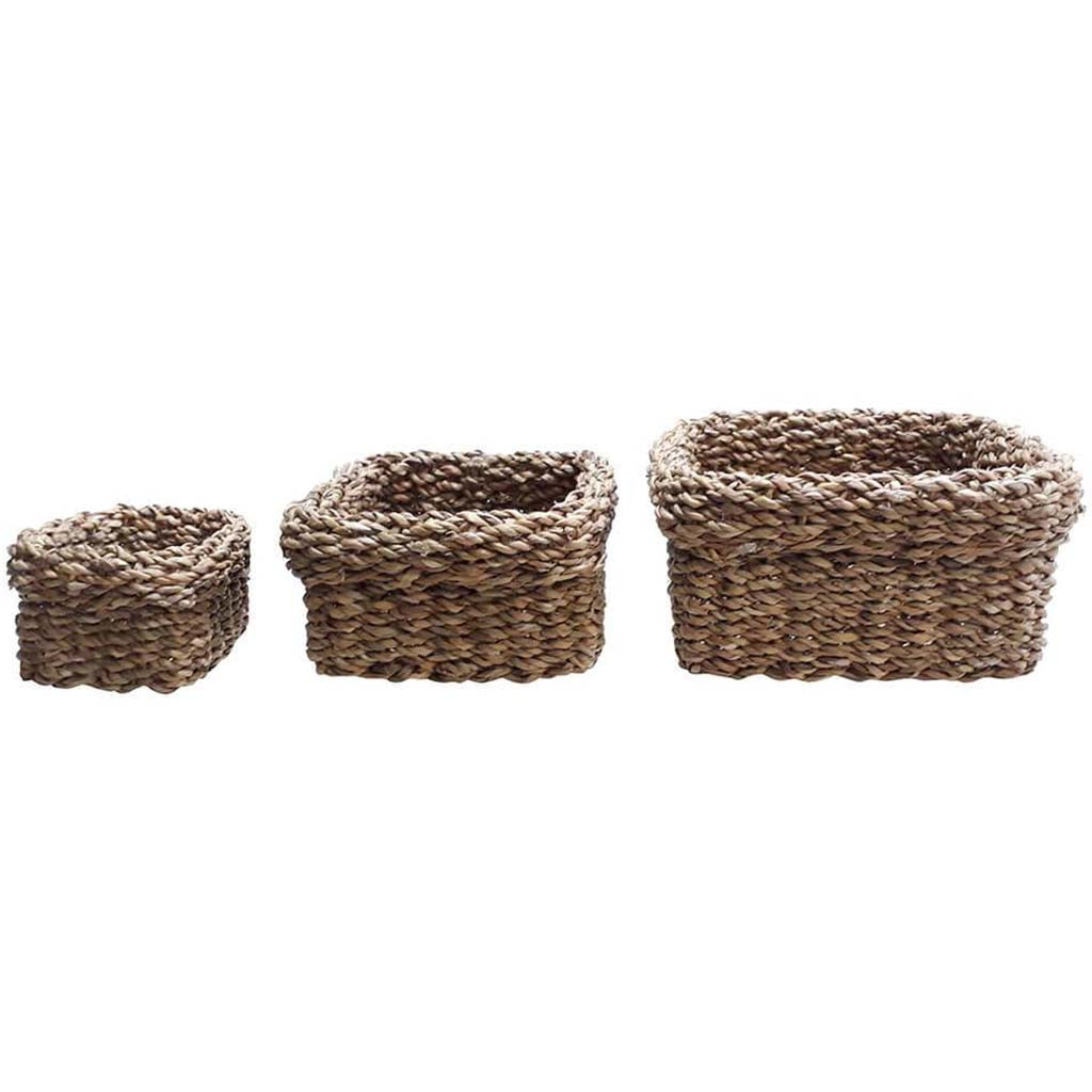 Handmade Hogla Basket Set of 3 Square Natural 