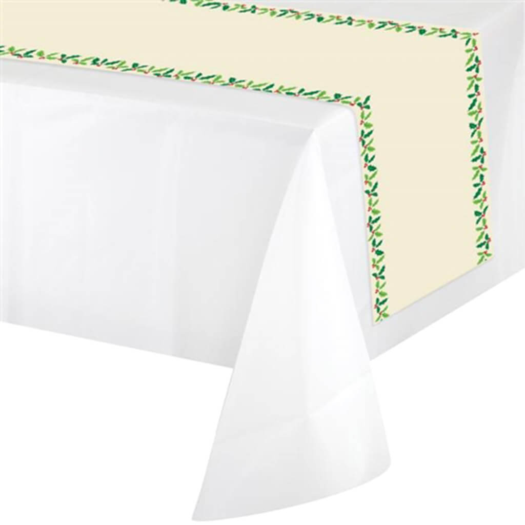 Holiday Holly Non Woven Table Runner 14in x 84in 