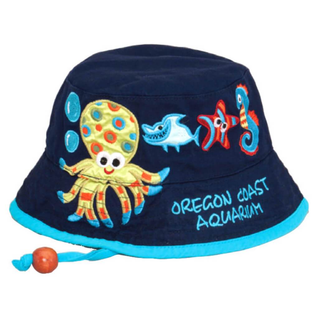 Tot Cotton Bucket Hat W/ Embroidered Sea Life 