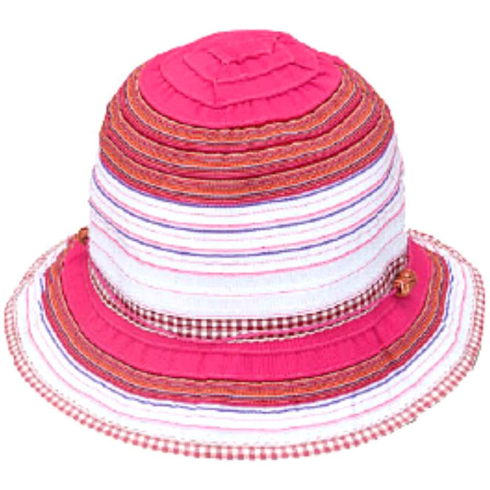 Child'S Multicolor Sewn Ribbon Bucket W/String & Bead Band 