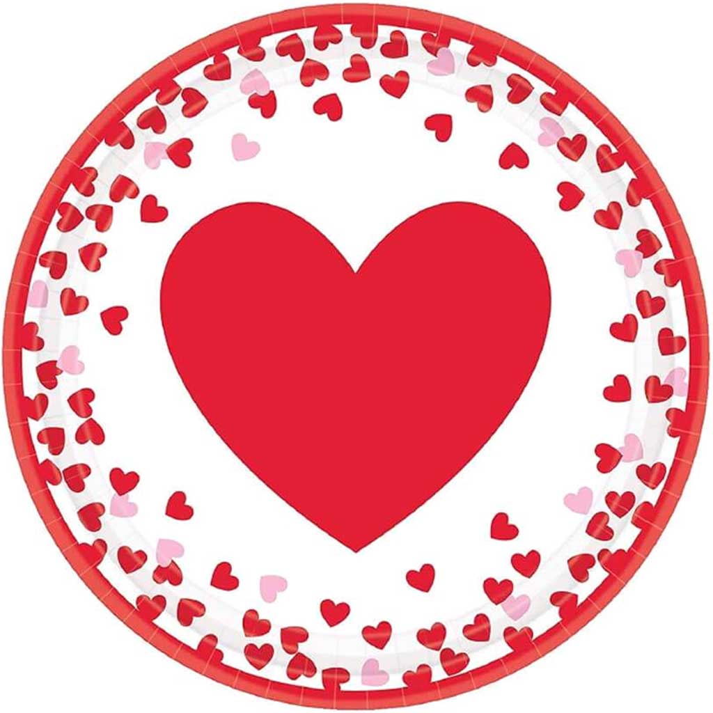 Confetti Hearts Paper Plate Round 7in