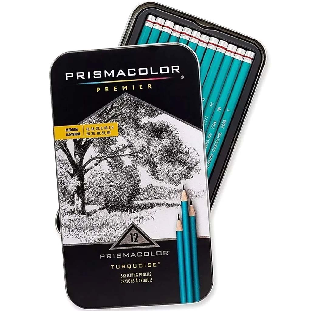 Turquoise Sketch Pencil Sets Sketching Pencils Set 12 in a Tin Case