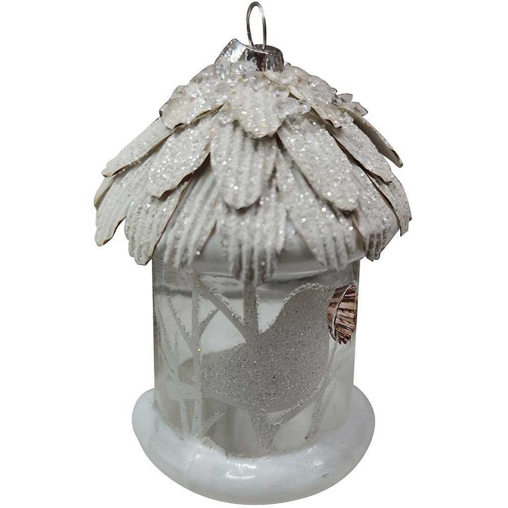 Glass Bird House with Snow Ornaments