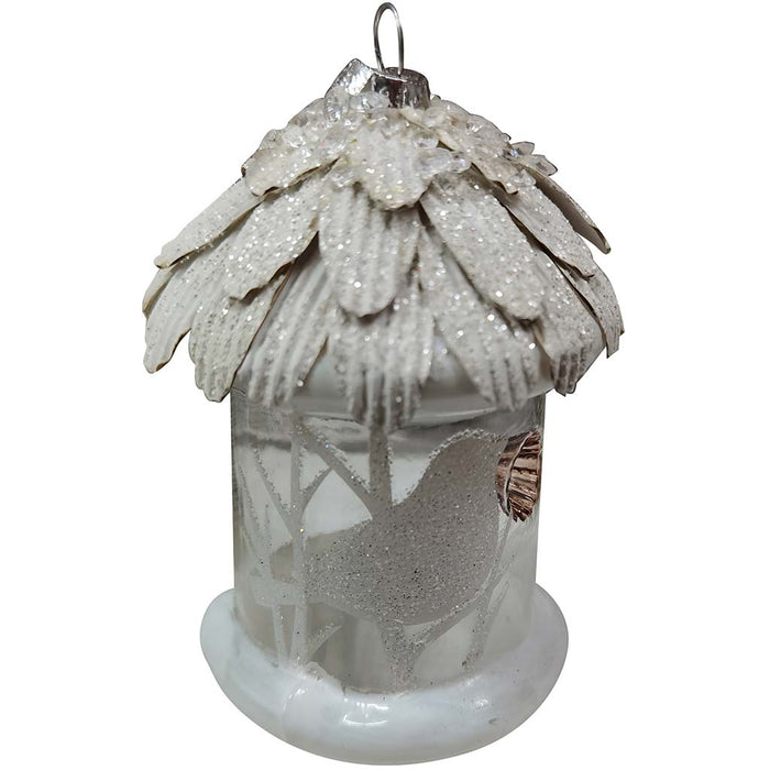 Glass Bird House with Snow Ornaments