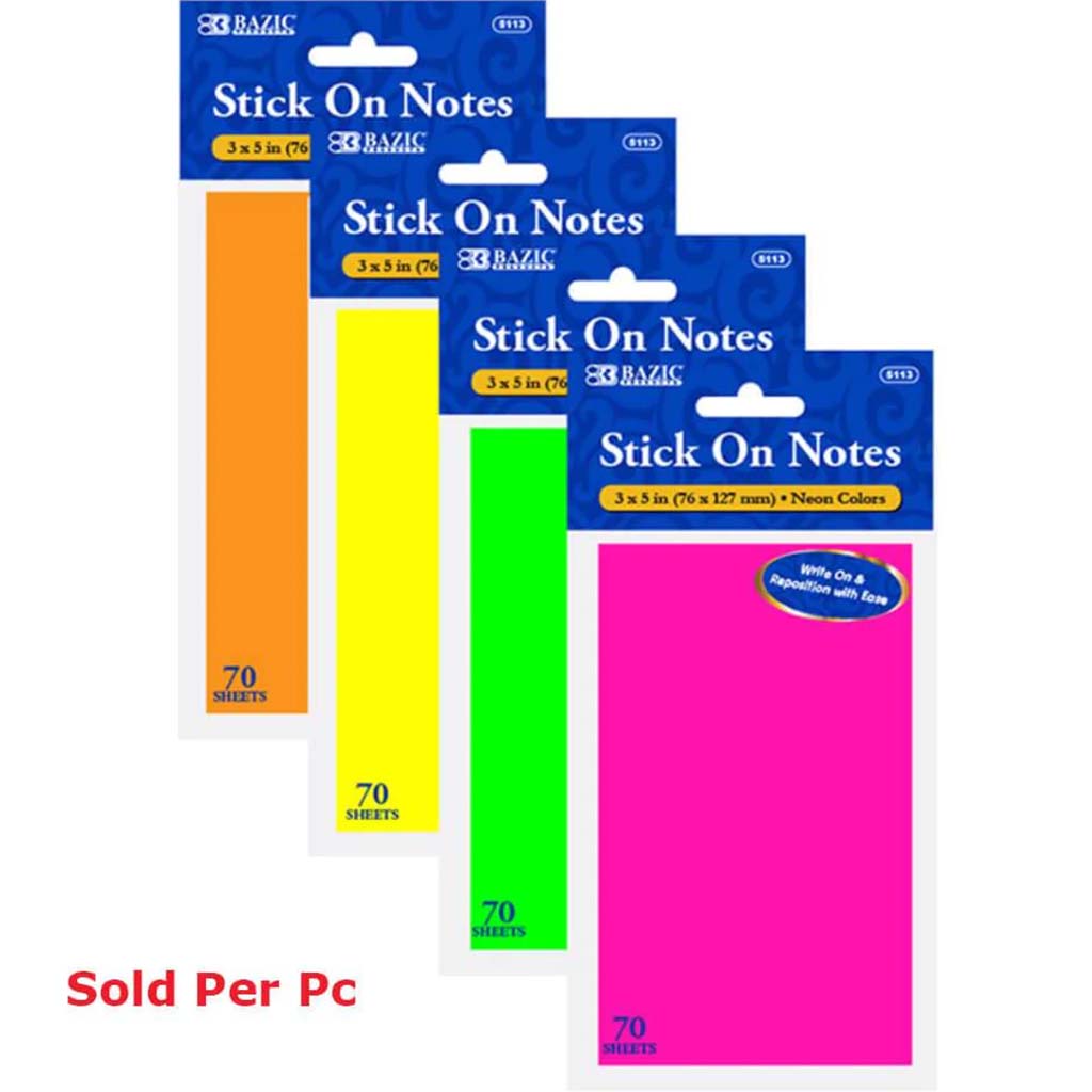 Stick On Notes Neon 70ct 3in x 5in 