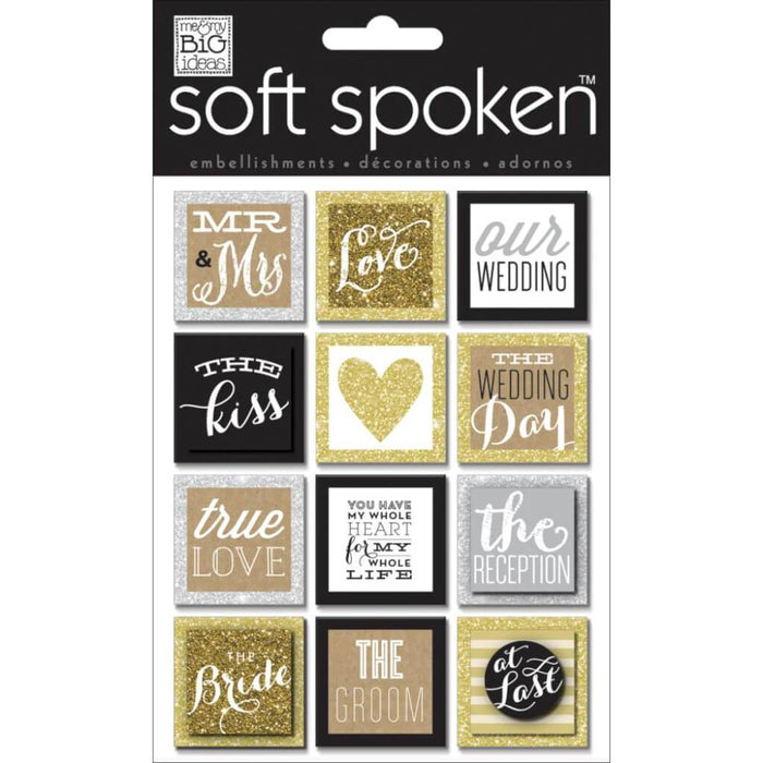 Me & My Big Ideas Soft Spoken Themed Embellishments Squares Gold Love