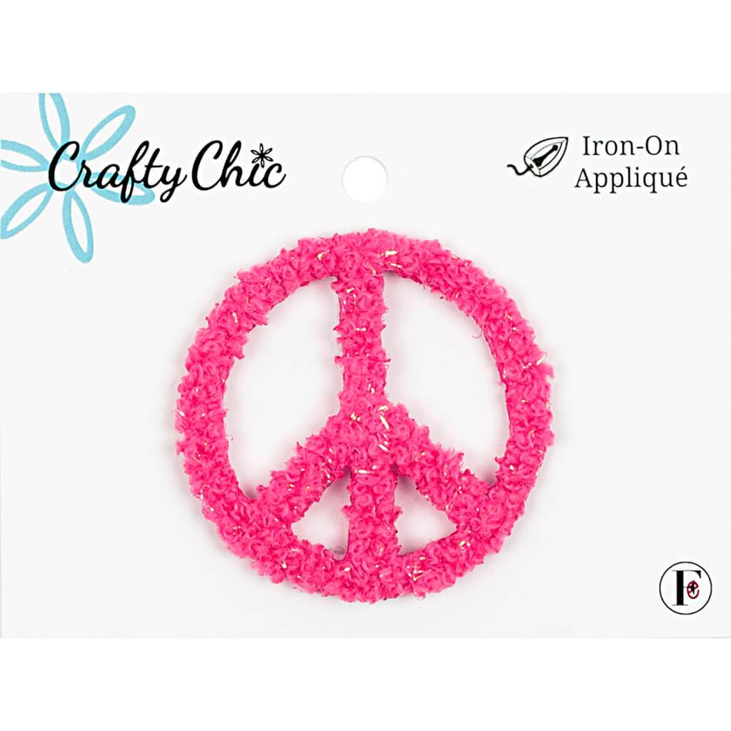 Fabric Editions Crafty Chic Iron On Patch Peace Sign Pink