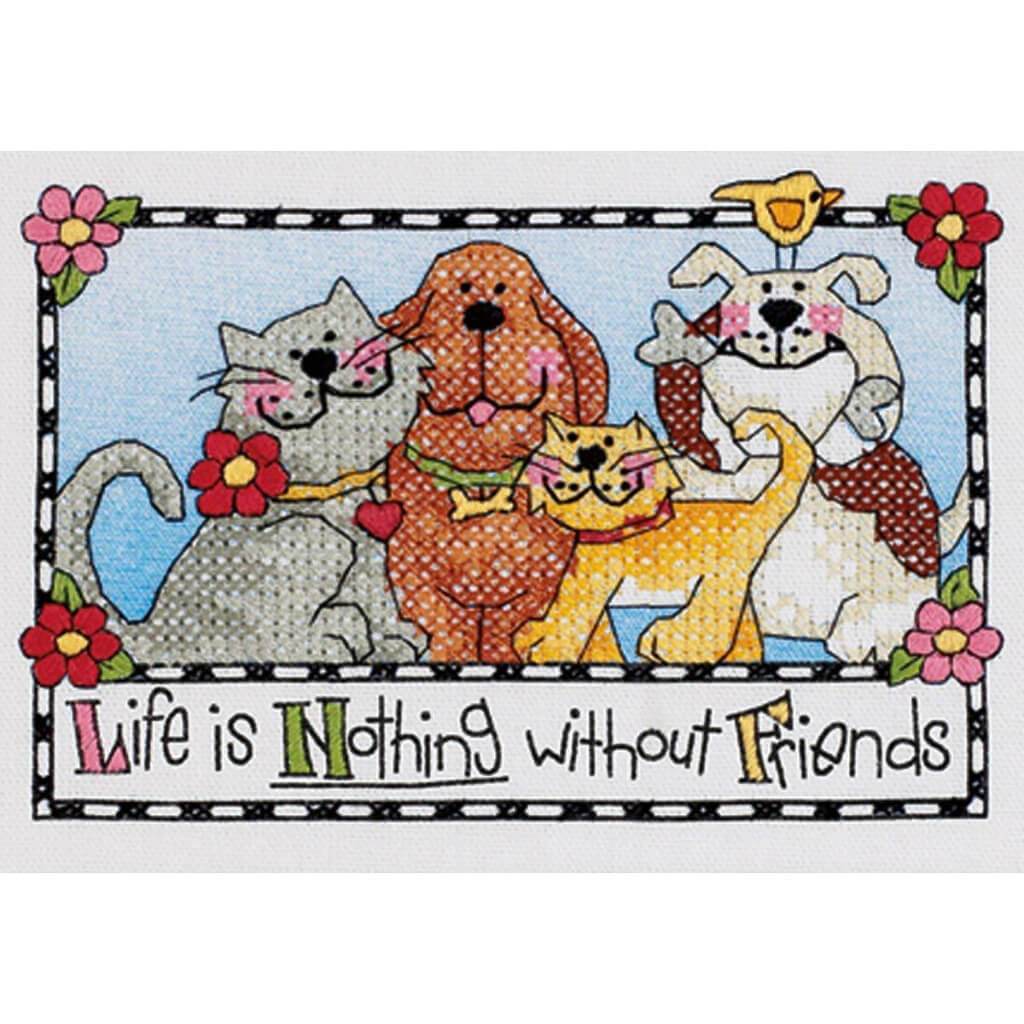 Mini Stamped Cross Stitch Kit Life Is Nothing Without Friends 7inx5in 