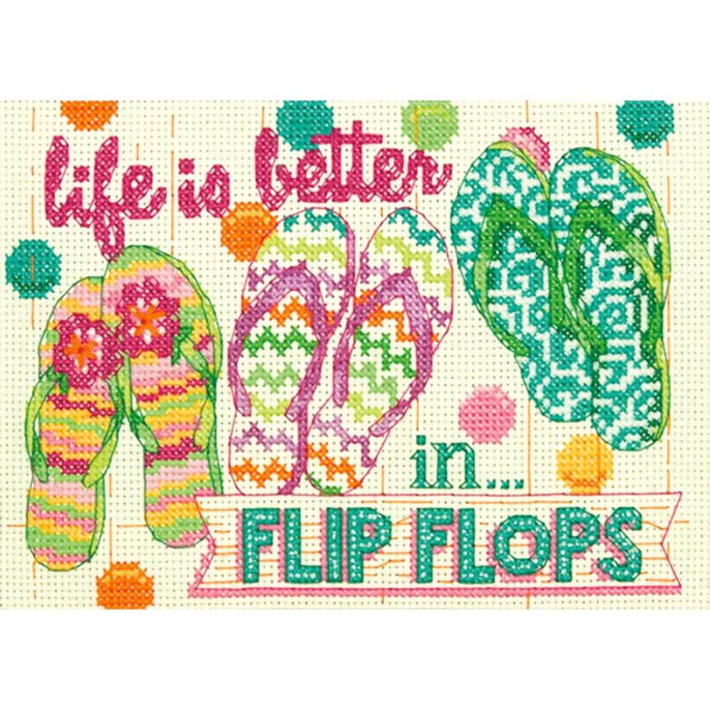 Mini Counted Cross Stitch Kit 7in x 5in Flip Flops (14 Count) 