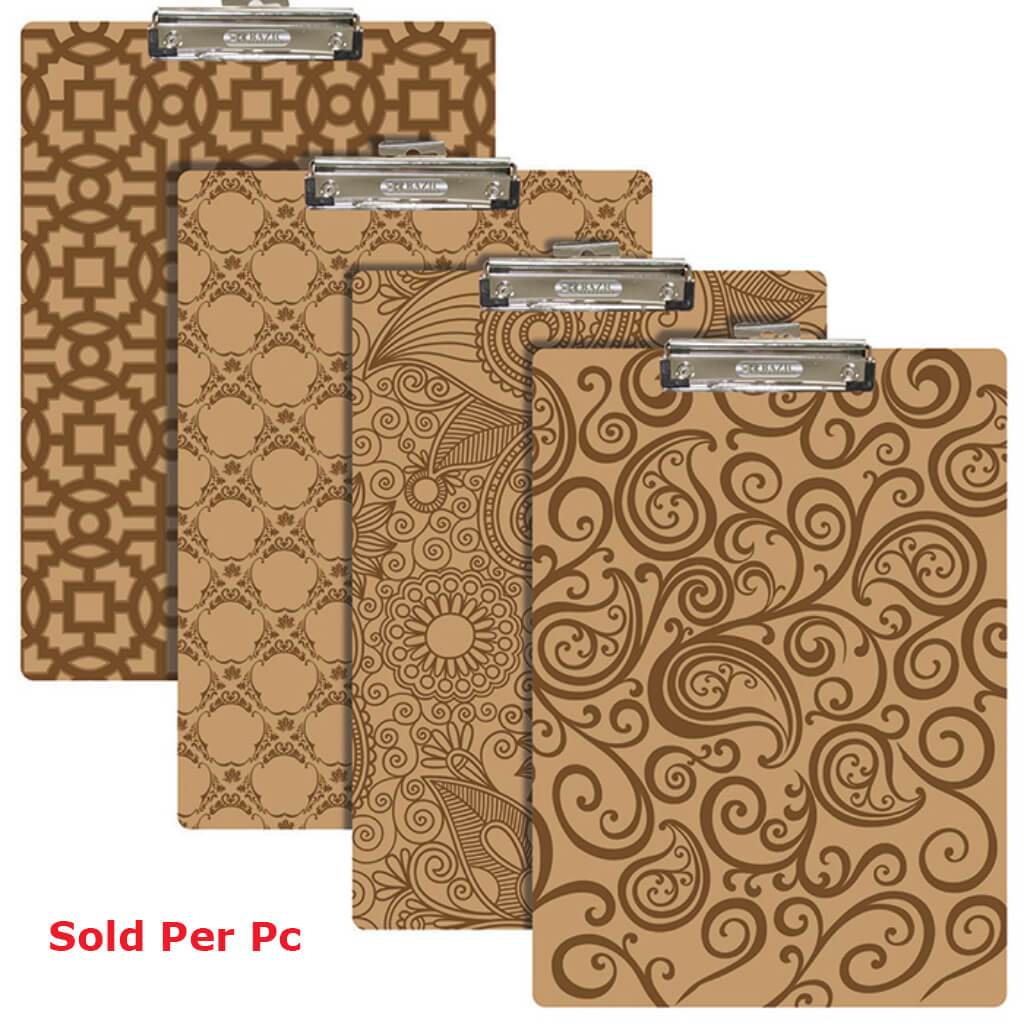 STANDARD SIZE PATTERN HARDBOARD CLIPBOARD WITH LOW PROFILE CLIP FLEUR 