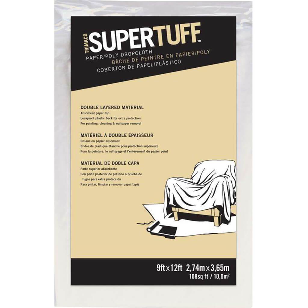 Trimaco SUPERTUFF Drop Cloth, 12ft L, 9ft W, Paper, White