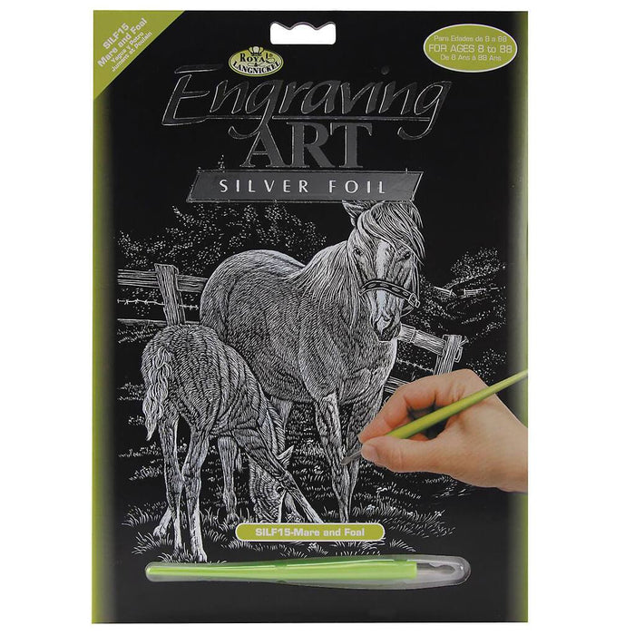 Silver Engraving Mare & Foal