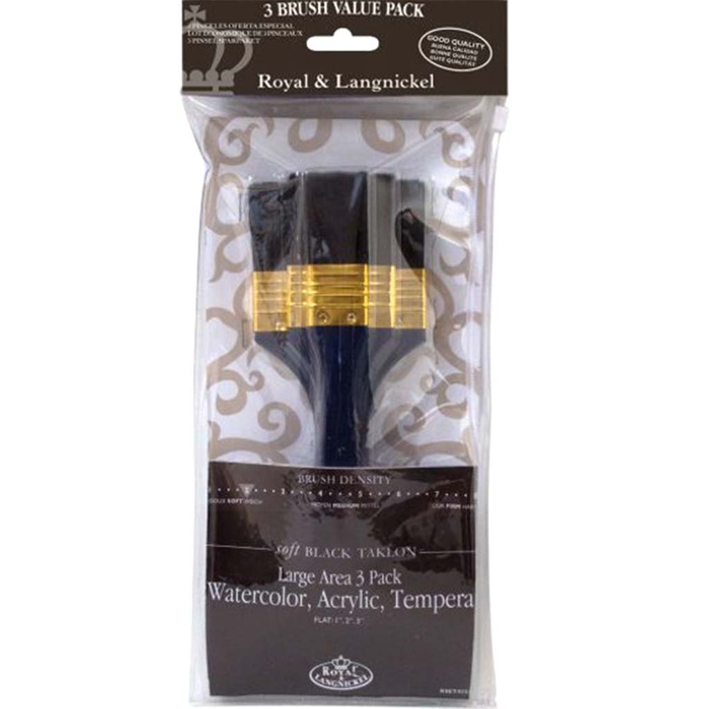 Royal and Langnickel Large Area Soft Black Taklon Brush Set 3pcs