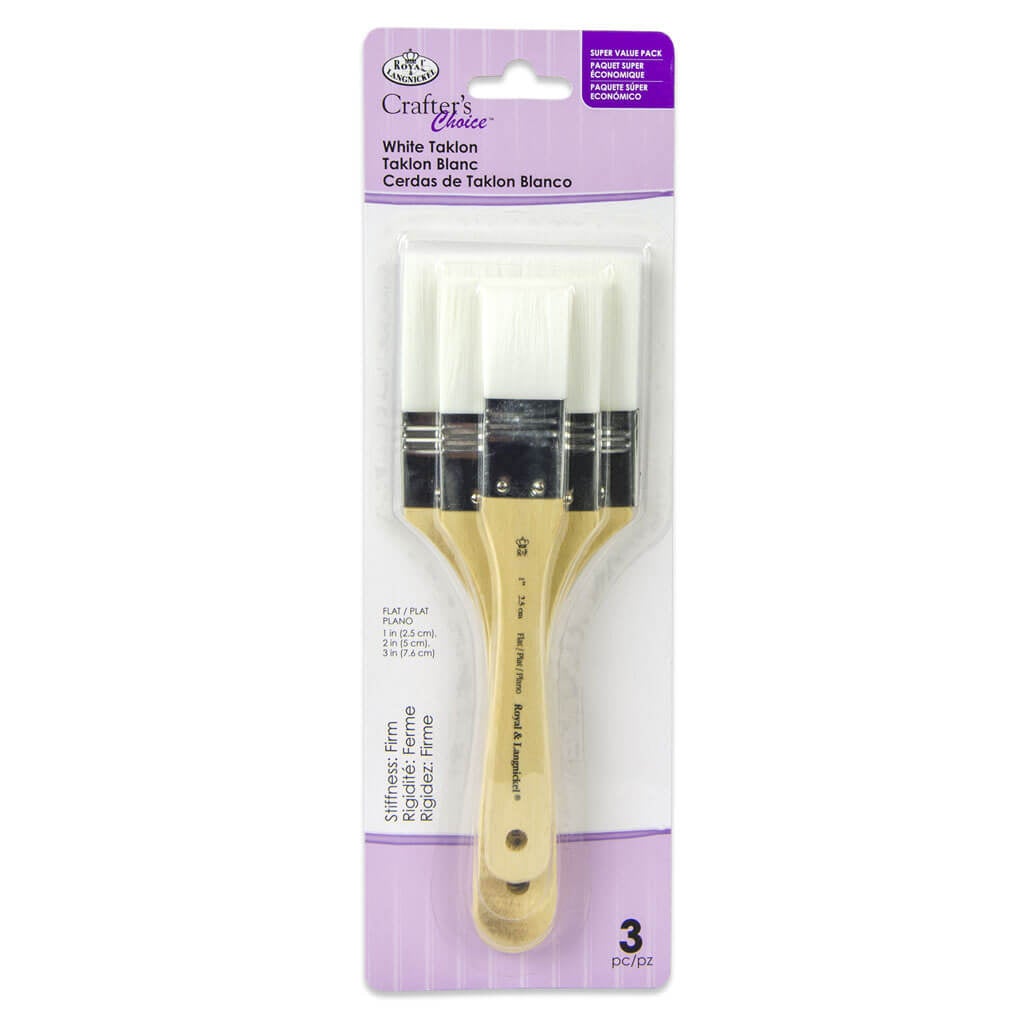 White Taklon Large Flat Brush Variety Set of 3