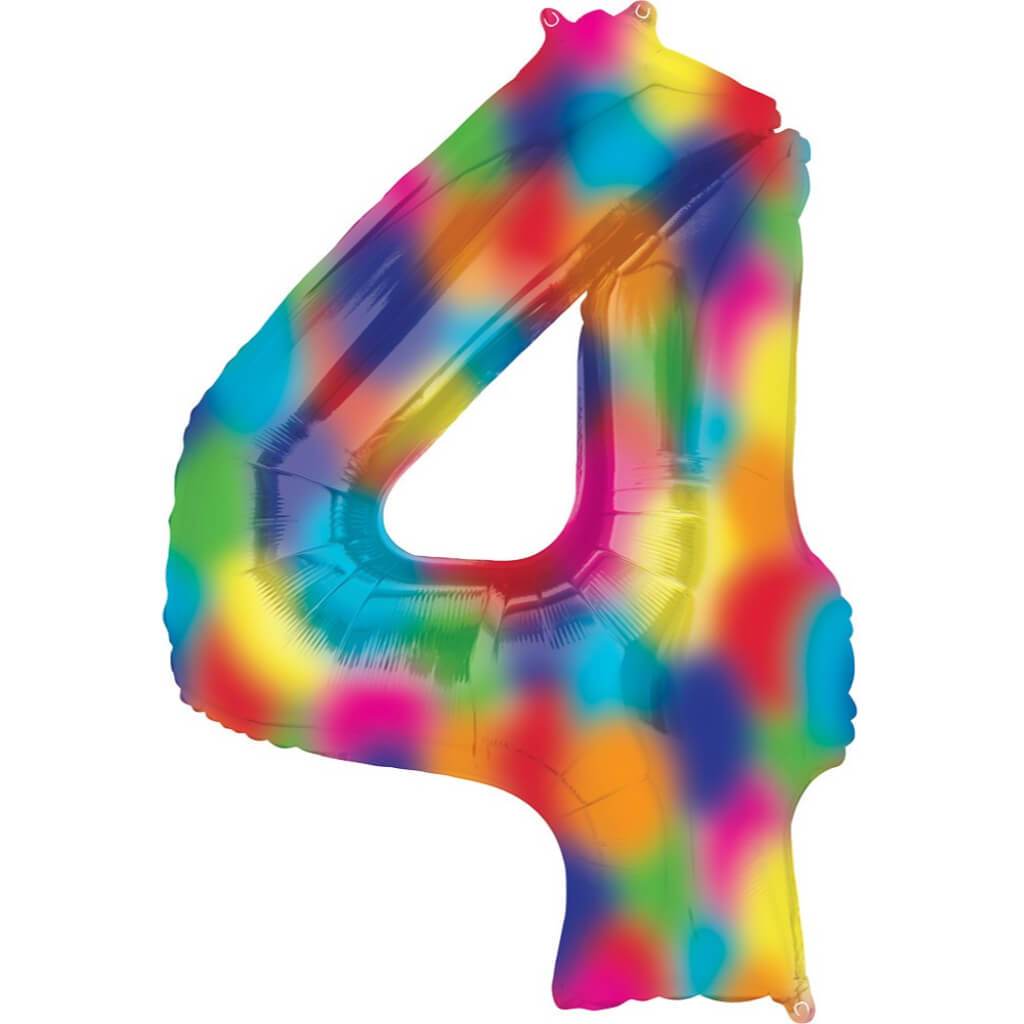 Foil Balloon Number 4 Rainbow Splash 34in