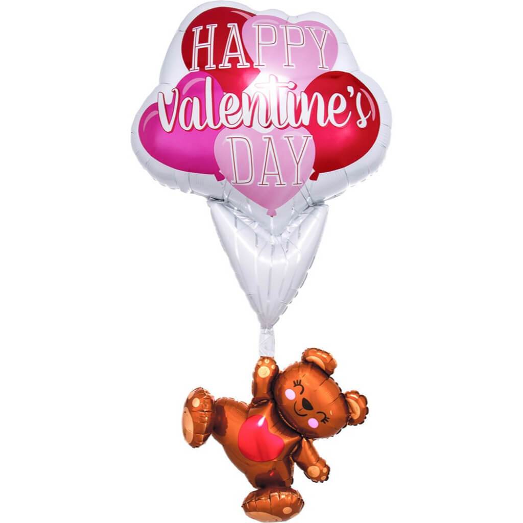 Happy Valentine&#39;s Day Floating Bear Foil Balloon 56in